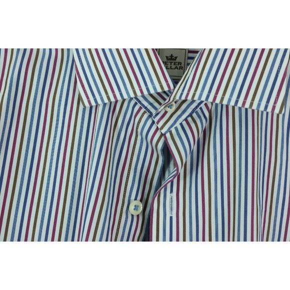 PETER MILLAR MENS MULTI COLOR STRIPED LONG SLEEVE BUTTON DOWN COLLARED SHIRT M - Picture 6 of 10